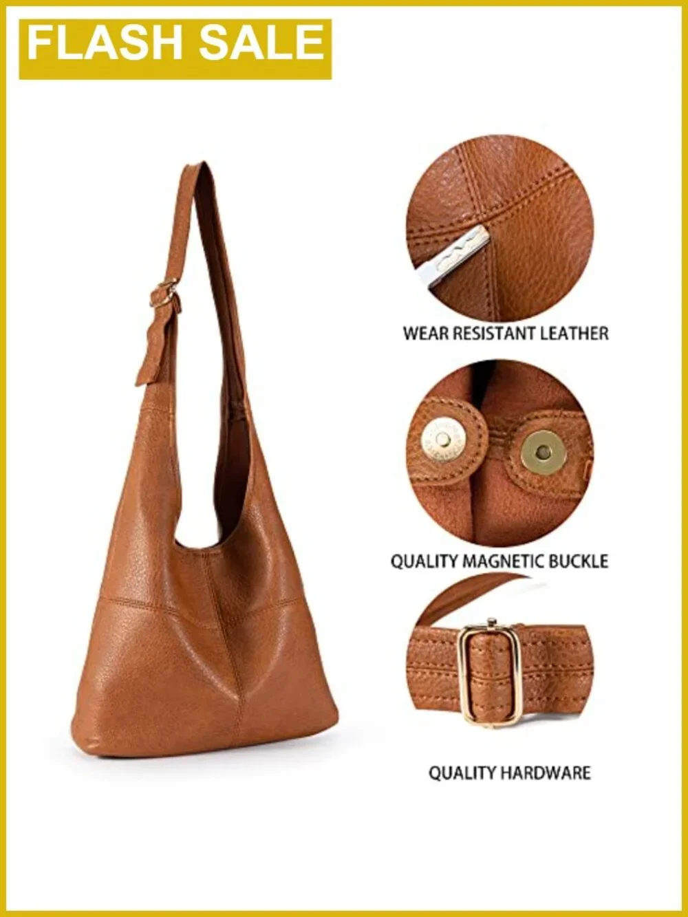 Vegan Leather Hobo Purse with Matching Wristlet, Adjustable Shoulder Strap